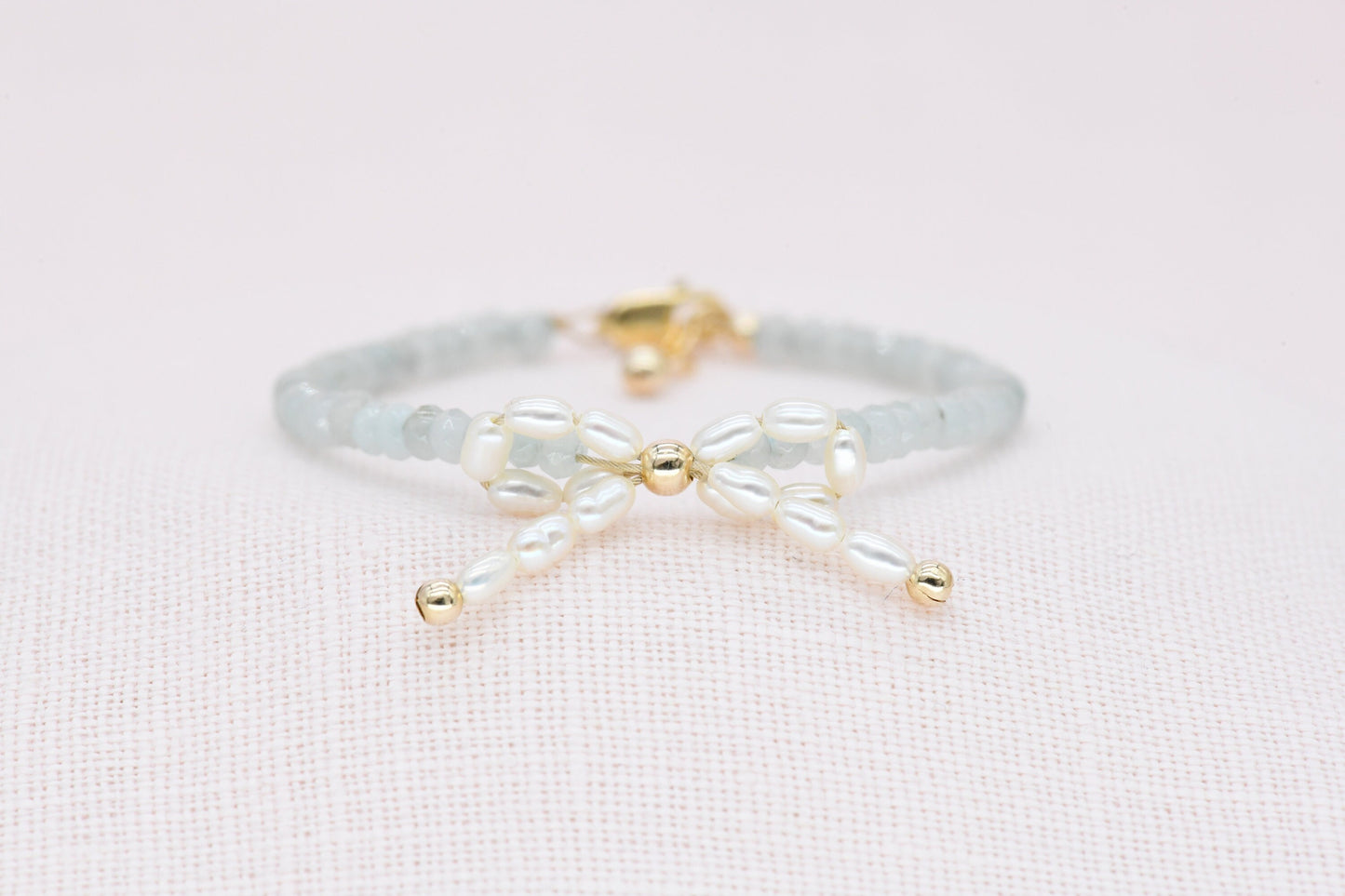 Pearl Bow Bracelet in Powder Blue Gemstone